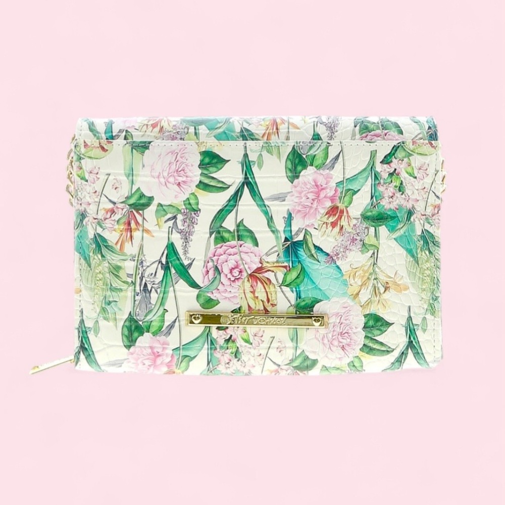 Betsey Johnson Floral Quilted Crossbody Bag - White, Green, Pink - Picture 3 of 12